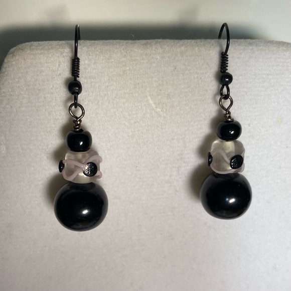 Handmade acrylic black & pink silver wire necklace, bracelet and earrings. NWOT. - Picture 3 of 5